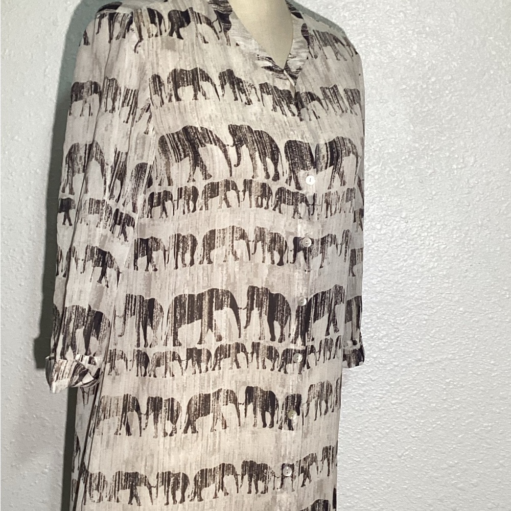 Nic+ Zoe Elephant Print Sheer Button Up Dress Siz… - image 7